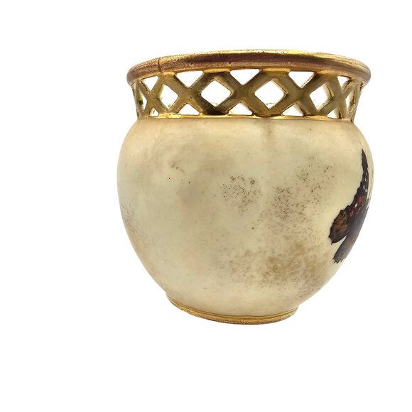 Antique 1893 Robert Hanke Porcelain Vase Lattice Rim Orchid Butterfly Design - Picture 8 of 16